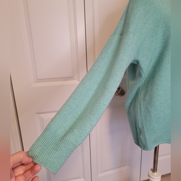 LOFT PLUS Women's Soft Mock Neck Tiffany Blue/Teal Tie Hem Sweater - 14 - Picture 8 of 13